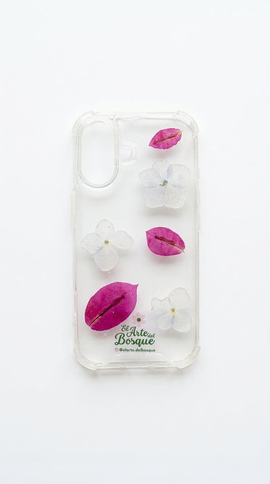 Case iPhone 16 · Buganvilia y celeste