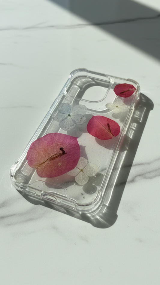 Case iPhone 15 Pro · Fucsia sobre celeste